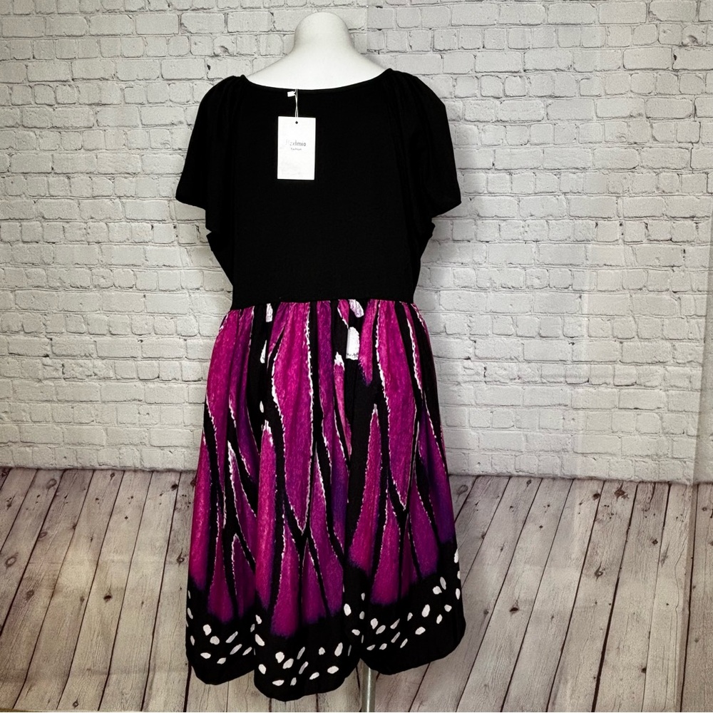 Nextima Black and Purple Butterfly Skirt Dress Size 22 - Picture 4 of 9